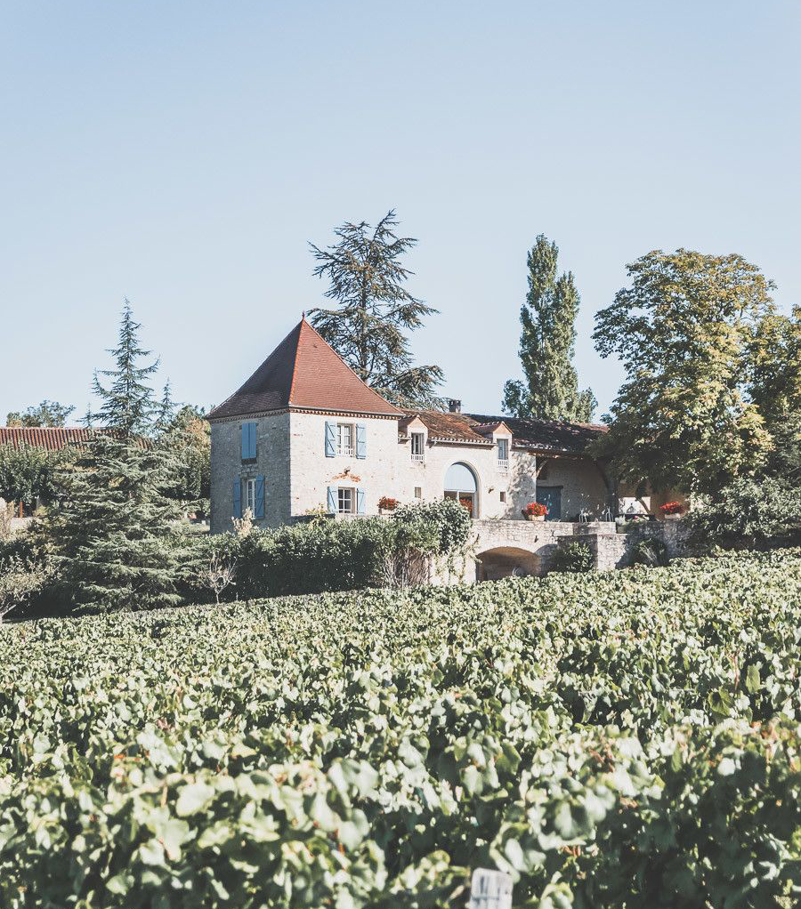 Vue panoramique du terroir de Luzech, vignoble sur la presqu'île entourée par le Lot