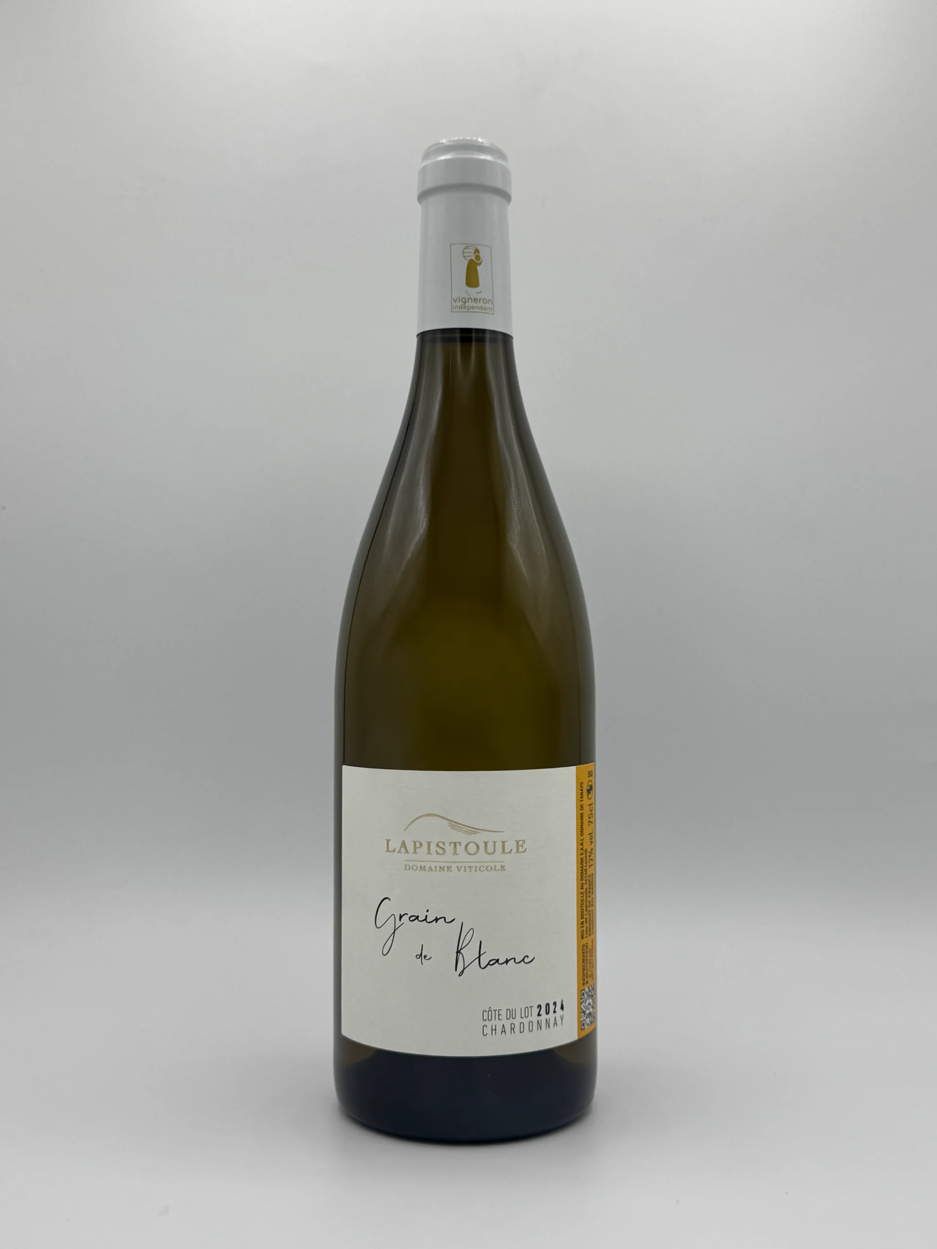 Bouteille Grain de Blanc - Vin blanc sec IGP Côtes du Lot, assemblage Chardonnay et Viognier